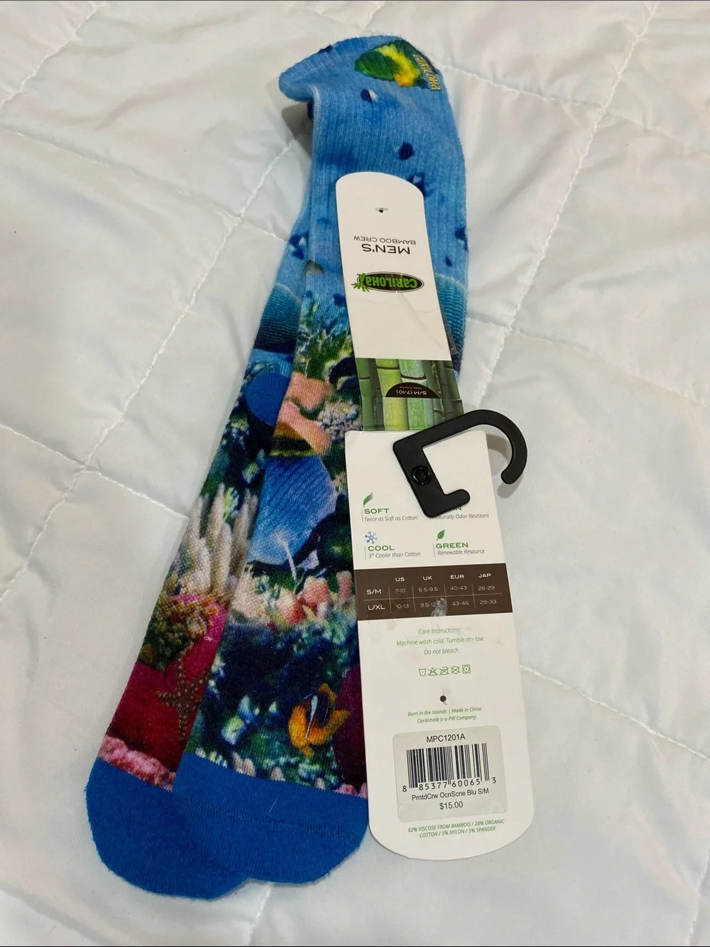 Unbranded Blue Tropical Reef Crew Socks - Ocean Fish Print